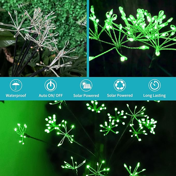 JJGoo Solar Garden Lights, New Upgraded 2 Pack Solar Swaying Starburst Light - Image 4
