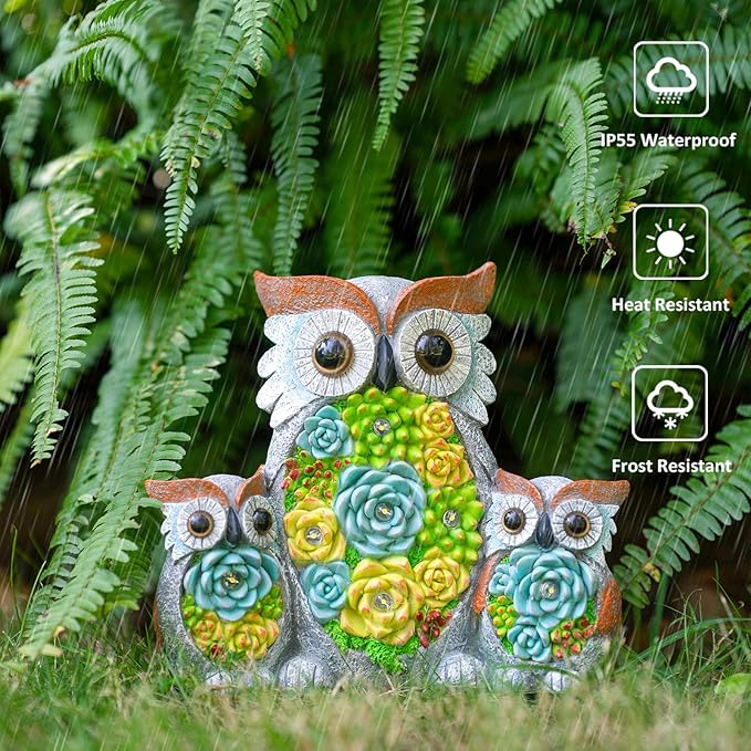 Solar Garden Statue Owl Decor – Cute Owl Family Figurines - Image 7