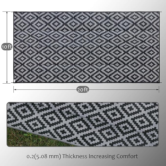 SAND MINE Waterproof Outdoor Rug 10x20 ft, Plastic Reversible Rug, Modern Area - Image 2