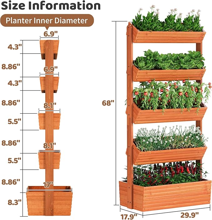FILWH Wooden Raised Garden Bed Vertical Planter Box, Freestanding Plant Stand - Image 7