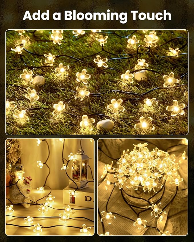 Brightown 2 Pack Total 52FT 120 LED Solar String Lights Flower Outdoor - Image 2