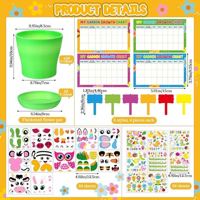 Capoda 24 Sets Garden Flower Pots Crafts Kit DIY Spring Plastic Seedling - Image 3