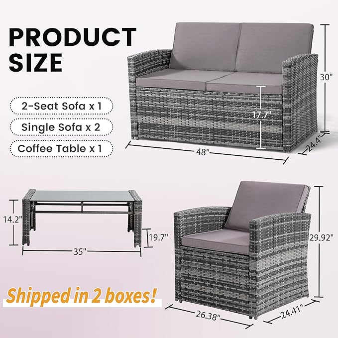 4-Piece Patio Furniture Set, Wicker Outdoor Rattan Sectional Sofa - Image 6