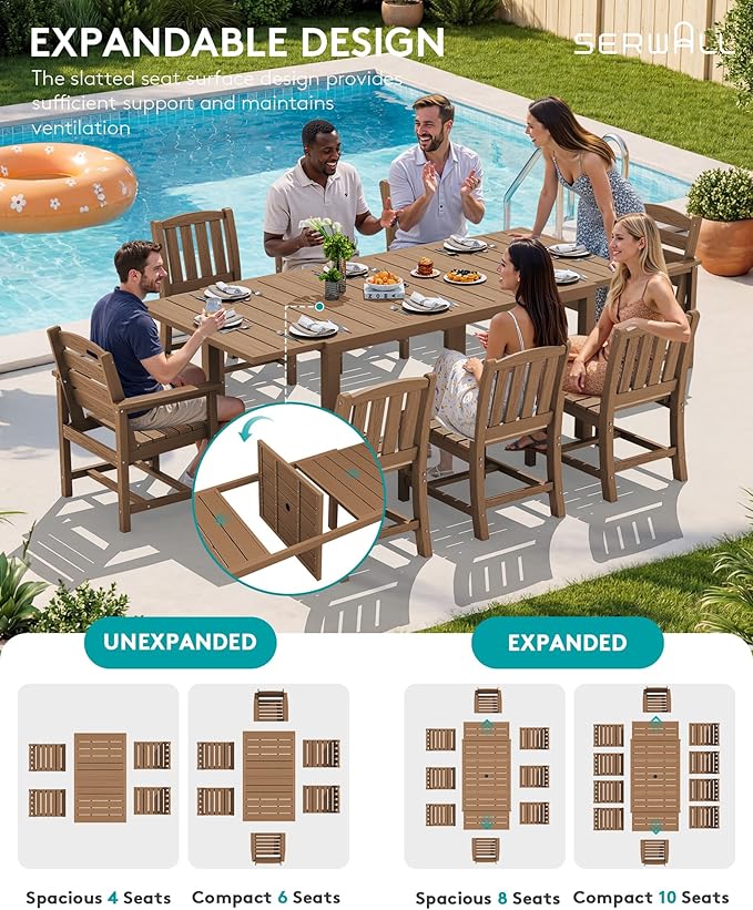 SERWALL 9-Piece Outdoor Dining Set, All Weather HDPE Outdoor Furniture Set - Image 5