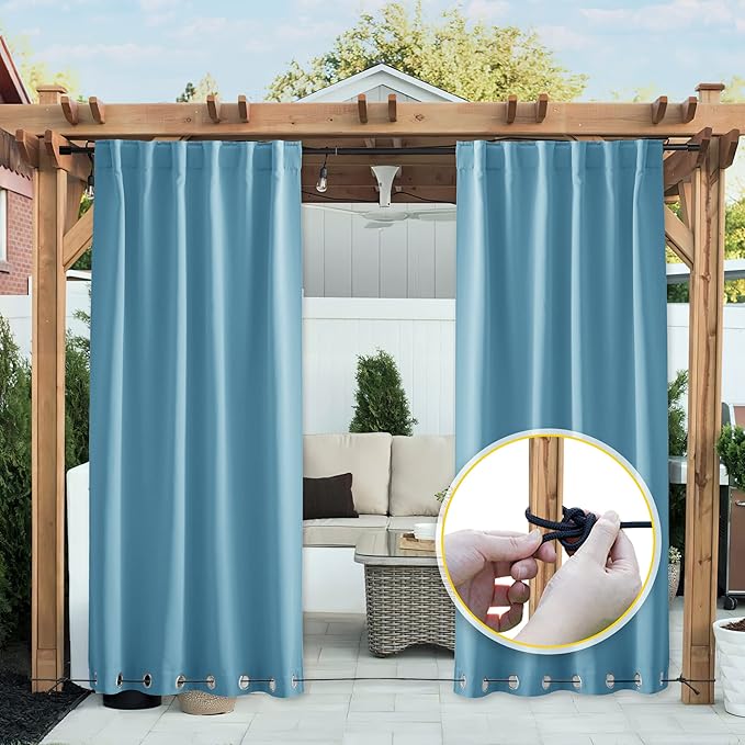 NICETOWN 2 Panels Weighted Blackout Outdoor Curtains - Image 2
