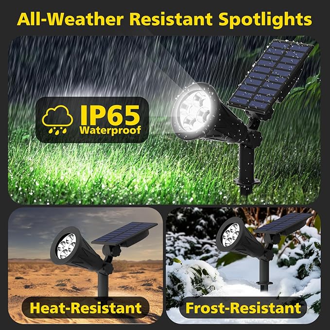 T-SUN Solar Spotlights Outdoor, 2 Pack White LED Landscape Lights, Waterproof - Image 7