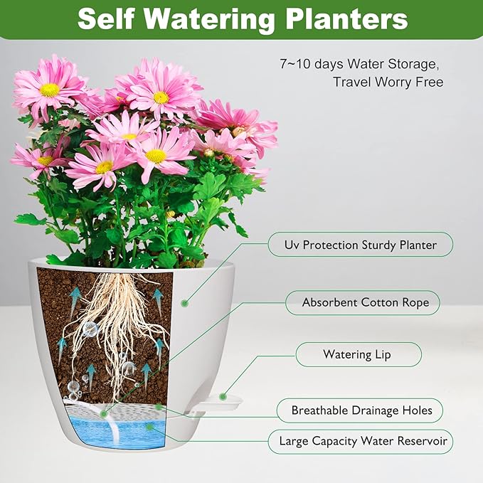 Planters for Indoor Plants, 8/7/6.5/6/5.5/5 Inch Self Watering Planters - Image 2