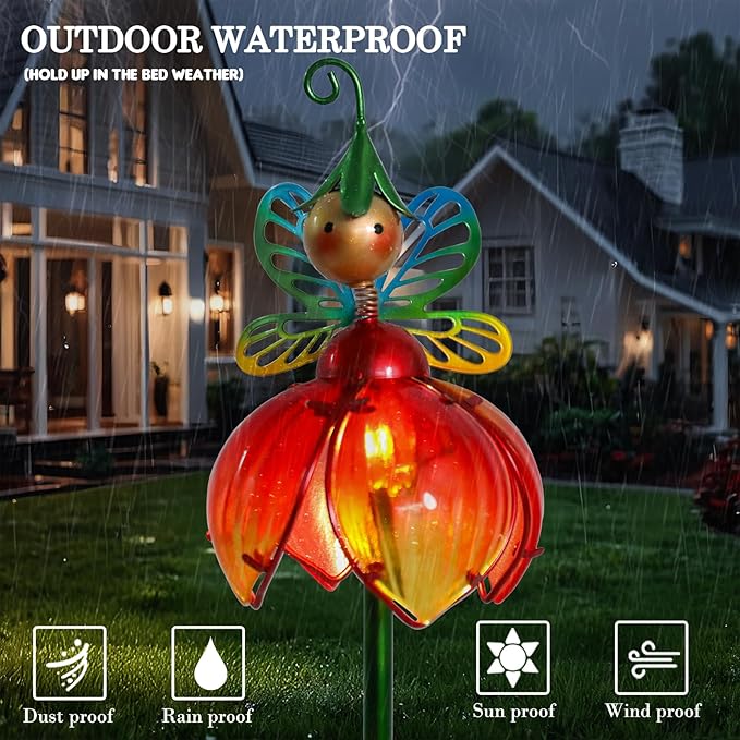 VCUTEKA Solar Garden Lights Metal Flower Decor Colorful Fairy Flowers Solar - Image 8