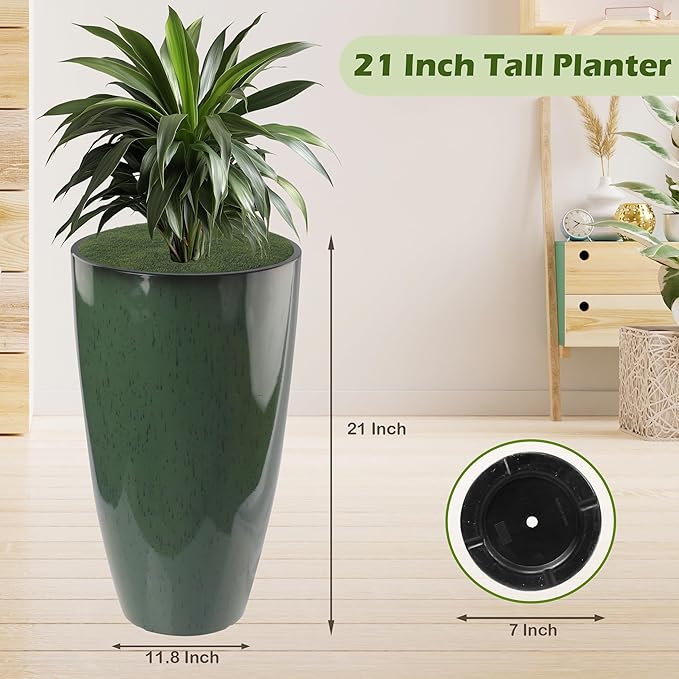 2 Packs 21 inch Tall Planter, Indoor Outdoor Round Planter - Image 3