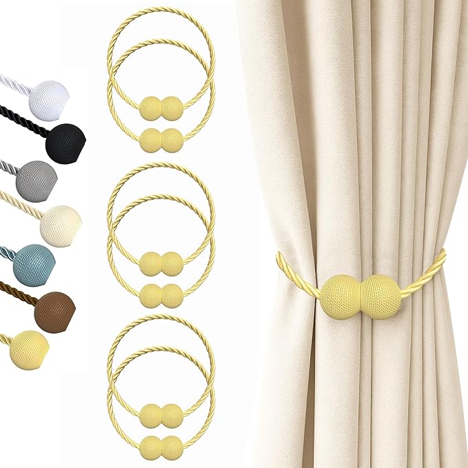 Hion Magnetic Curtain Tiebacks Golden 6 Pack, Curtain Tiebacks Buckles by Hion