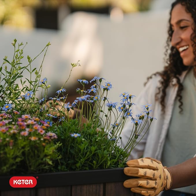 Keter Signature 21.7 Inch Tall Rectangular Large Wood Look Planter - Image 13