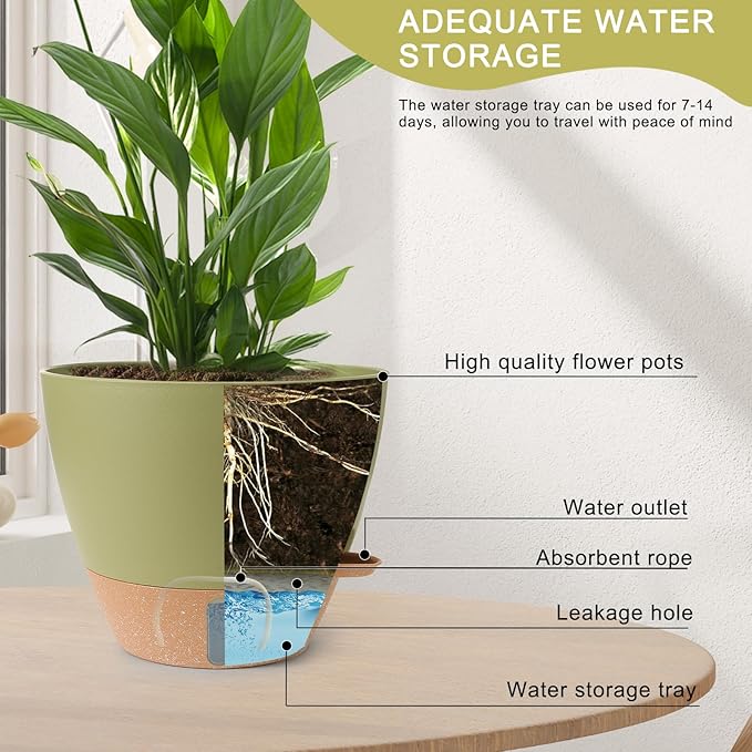 Plant Pots, 12/10/9/8/ Inch Large Plastic Self Watering Flower Pots Indoor - Image 3