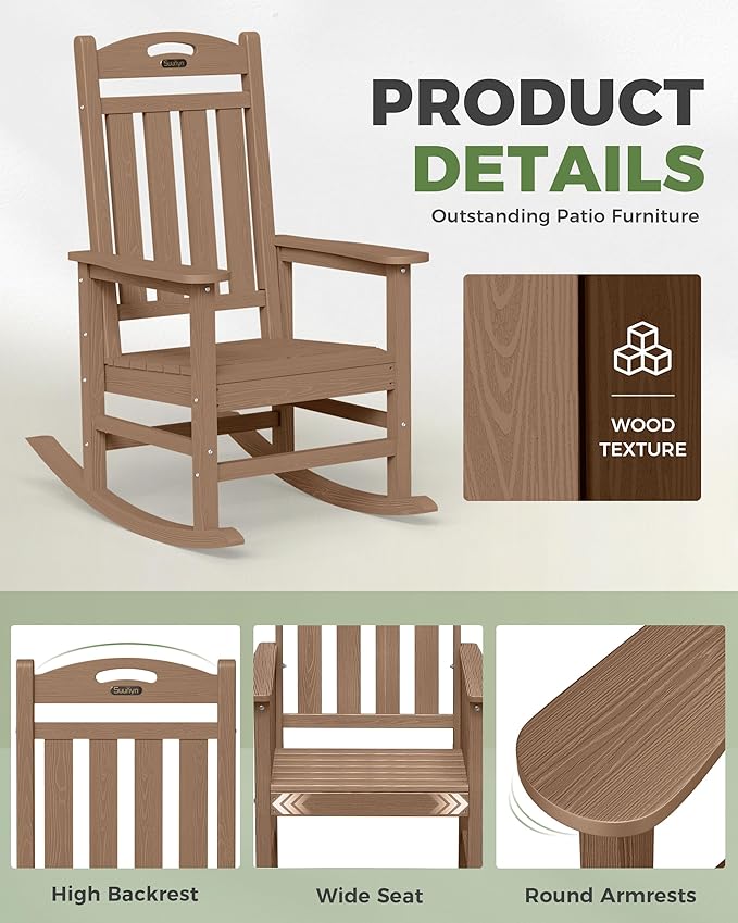 Oversized Outdoor Rocking Chairs Set of 4, High Back Porch Rocker Chair - Image 4