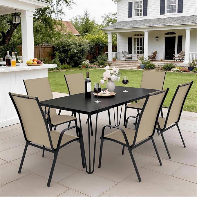 JEAREY Patio Dining Chairs Set of 6, Outdoor Stackable Dining Furniture Set - Image 4