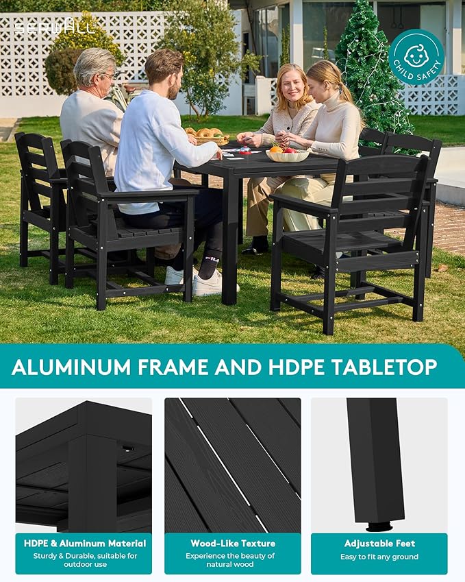 SERWALL 7-Piece Patio Dining Sets, All Weather HDPE Outdoor Furniture Set - Image 5