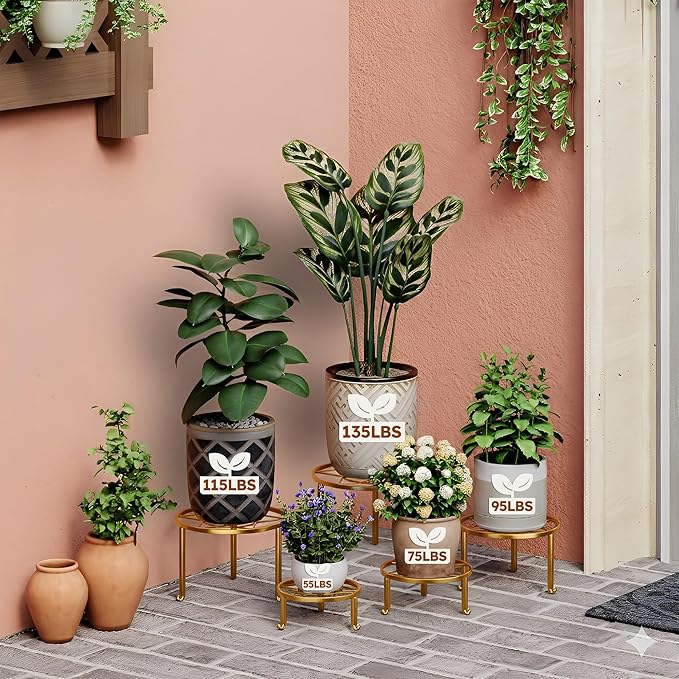 5 Pack Metal Plant Stands 5-Pack Round Supports Display Rack Tiered Plant Stand - Image 3