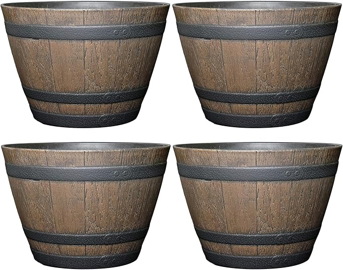 Classic Home and Garden Whiskey Plastic Resin Flower Pot Barrel Planter by ClassicHomeandGarden