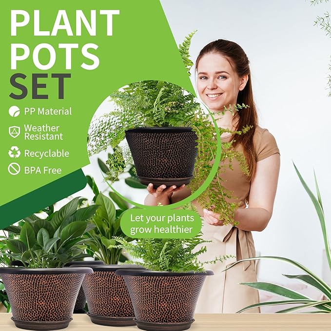 Quarut 12 Inch Pots for Plants, 4 Pack Large Flower Pots - Image 2