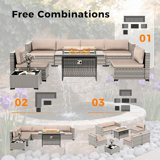 12-Seat Modern Outdoor Wicker Rattan Patio Furniture Set - Image 9