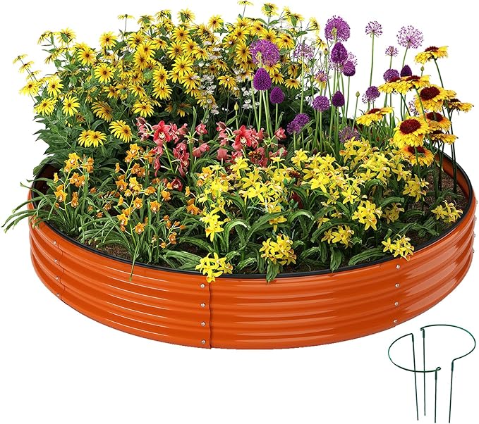 Galvanized Metal Planter Round Raised Garden Bed Kit by ZFHgarden