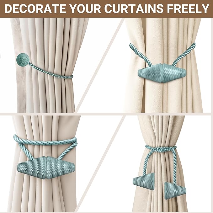 Hion Magnetic Curtain Tiebacks Gray Blue 2pcs, Curtain Tiebacks Buckles - Image 8