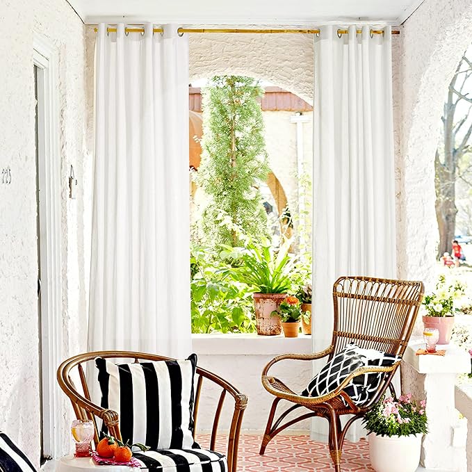 RYB HOME Linen Sheer Outdoor Curtains 84 inch Length 2 Panels Set, Lightweight by RYBHOME