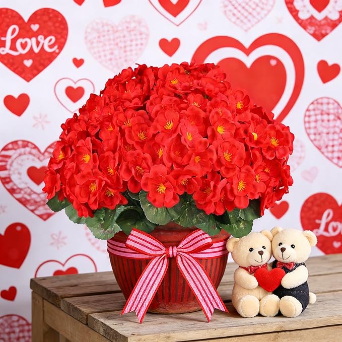 Artificial Flowers for Outdoors, 6 Bundles Realistic Silk Fake Red Geraniums - Image 6