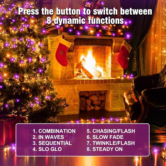 Nisocy 200 LED String Lights Outdoor Waterproof – Purple Orange Fairy Lights - Image 3