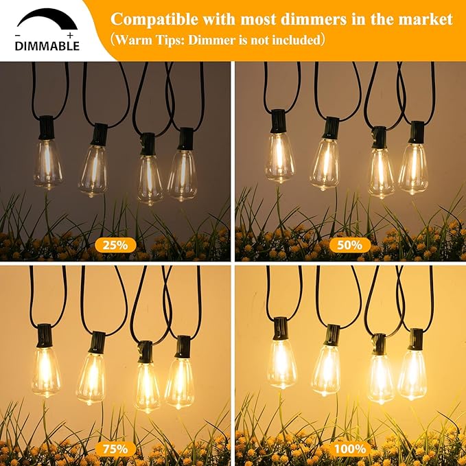 Brightever 50FT Outdoor String Lights Waterproof, 2700K Bright LED Patio Lights - Image 4