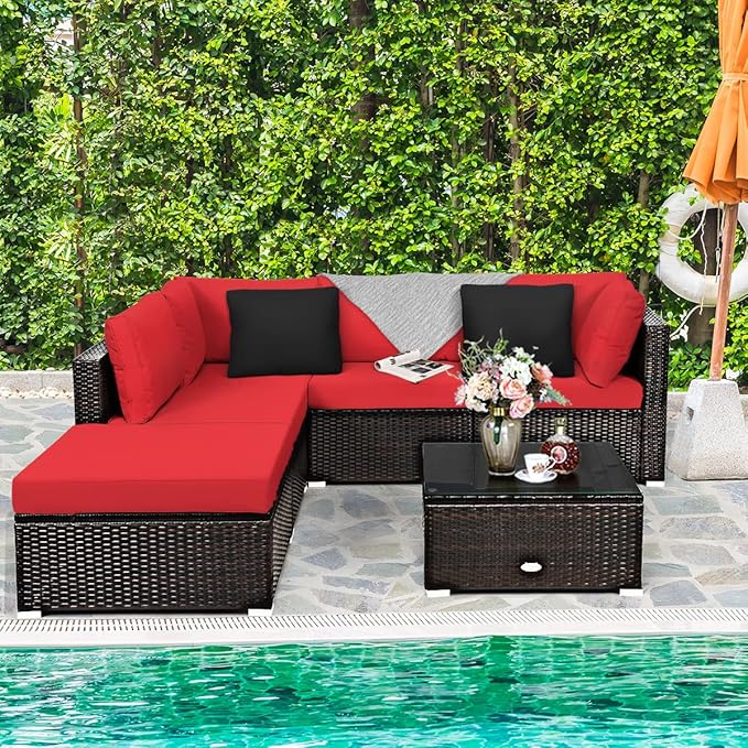 Tangkula 6 Piece Patio Furniture Set, Outdoor Deck Lawn Backyard Sectional Sofa - Image 3