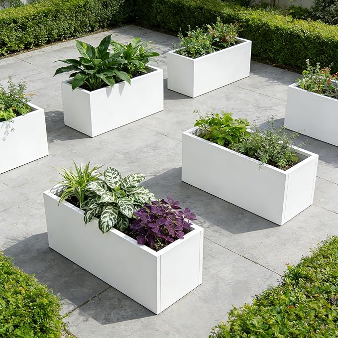 Metal Rectangular Planter Galvanized Steel Rectangle Planter White Planters Box - Image 8