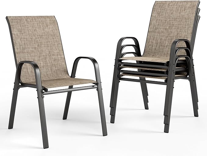 PHI VILLA Patio Chairs Set of 4, Outdoor Stackable Dining Chairs by PHIVILLAThepioneerofcomfortablehouseholdsupplies