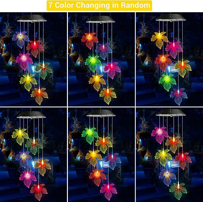Toodour Solar Wind Chimes, Color Changing Maple Leaf Wind Chime, LED Mobile - Image 3