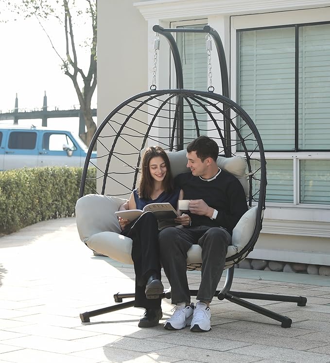 Double Egg Chair with Stand Hammock Swing Chair Foldable Hanging Loveseat - Image 7