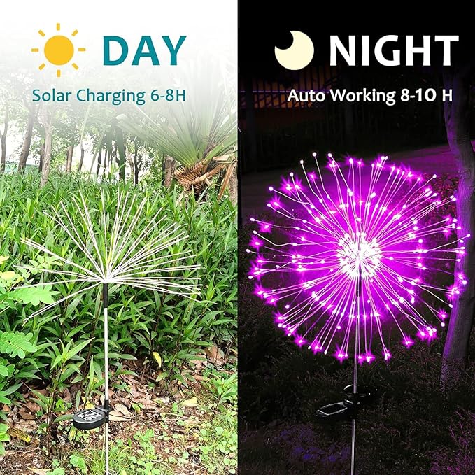 JJGoo Solar Firework Lights, 2 Pack 120 LEDs 2 Lighting Modes Solar Garden - Image 5