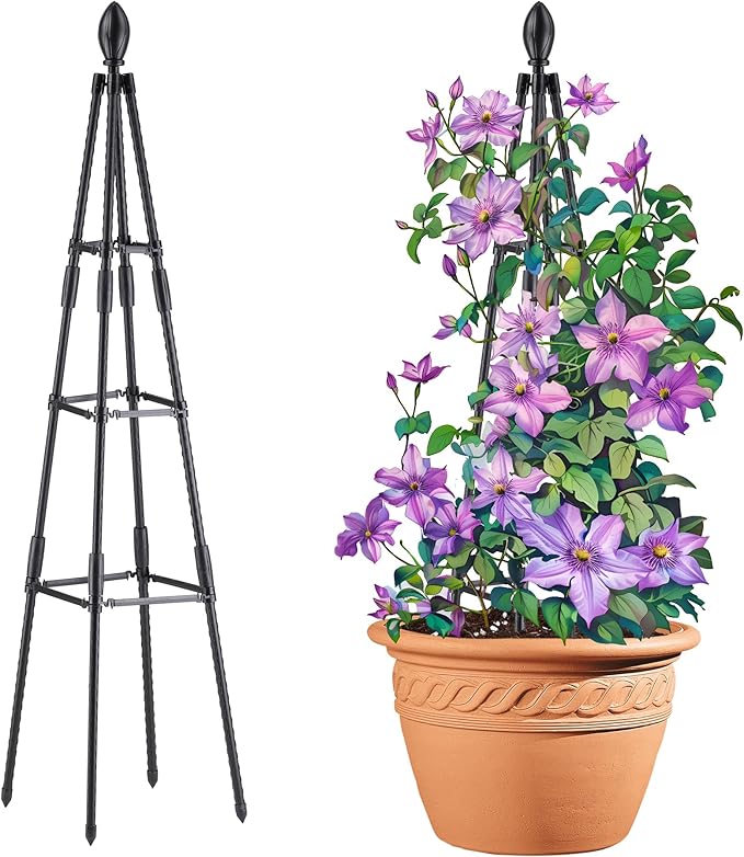 4 Ft Tower Obelisk Trellis for Potted Climbing Plants, Garden Trellis Rustproof by AlisisFores