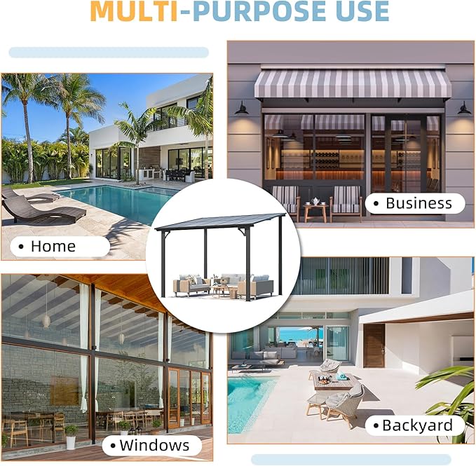 AECOJOY 22' x 8' Gazebo for Patio, Large Wall-Mounted Hard Top Lean-to Gazebo - Image 7