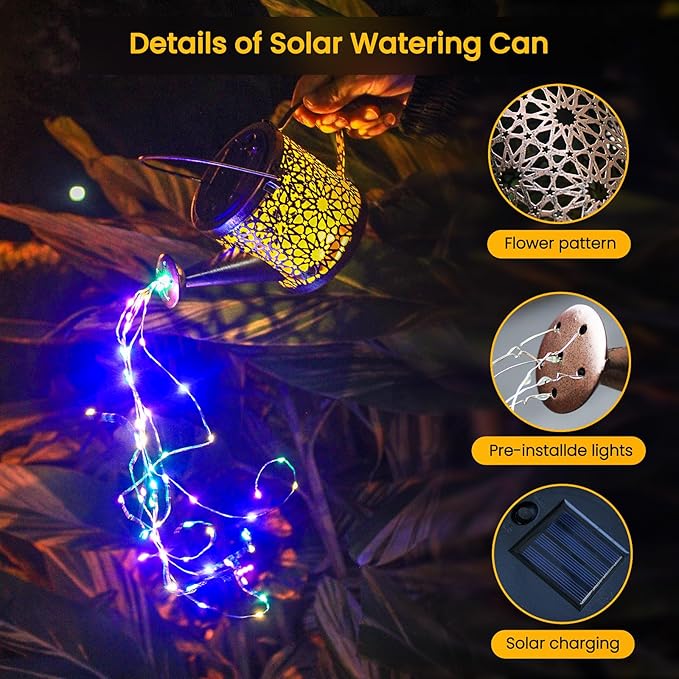 Solar Lights Outdoor Decorative, 2 Pack Metal Solar Watering Can Lights - Image 7