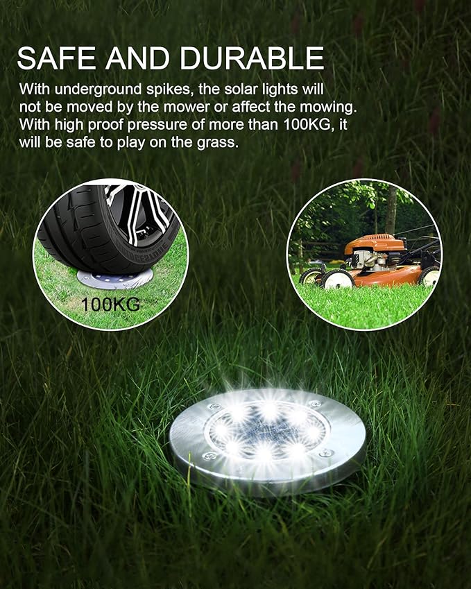 UFOND 12 Pack Solar Ground Lights，Outdoor Waterproof LED Gardenlight, Disklights - Image 5