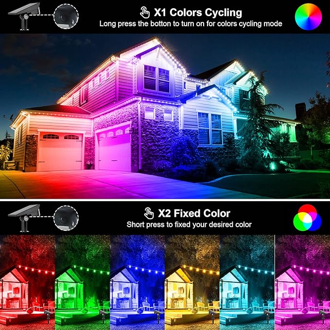 T-SUNUS 8 Pack Solar Color Landscape Spotlights, IP65 Waterproof Solar Powered - Image 2