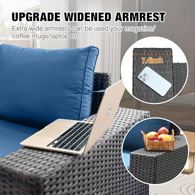 5 Pieces Patio Furniture Set All-Weather Outdoor Wicker Sectional Conversation - Image 2