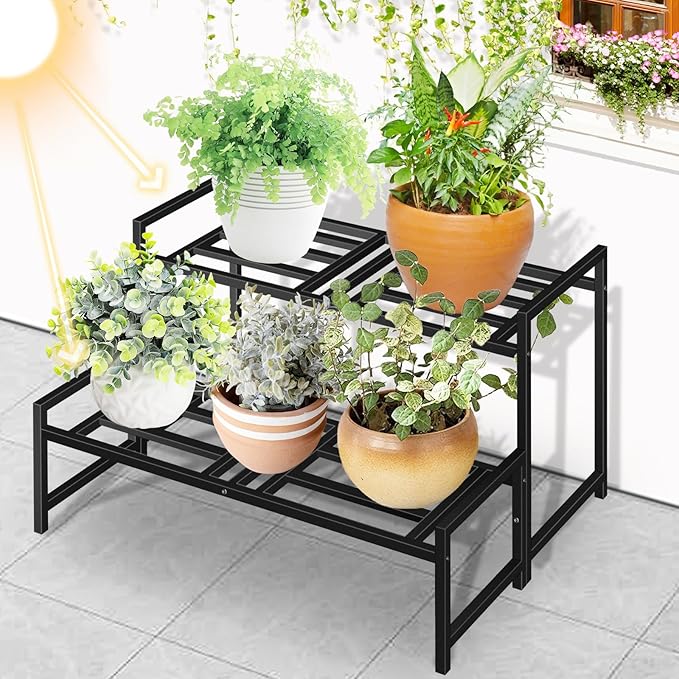 Plant Stand Indoor Outdoor, 2-Tier Wrought Iron Plant Stands, Stackable Metal - Image 2