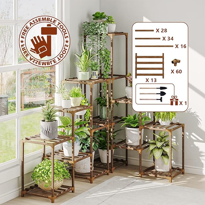Bamworld Plant Stand Indoor Corner Plant Shelf Outdoor Flower Shelves Wooden - Image 4