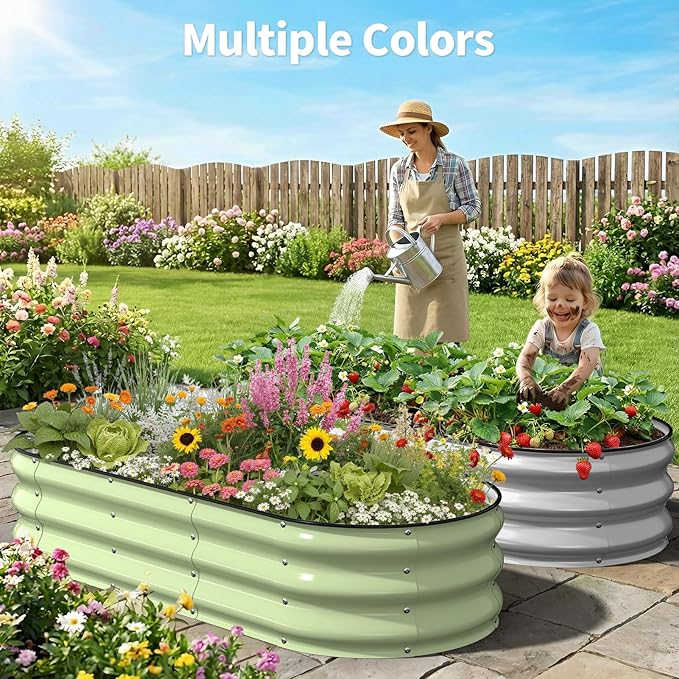 Kesfitt Raised Garden Bed, Oval Open-Bottom Design, 12-Inch Deep - Image 8