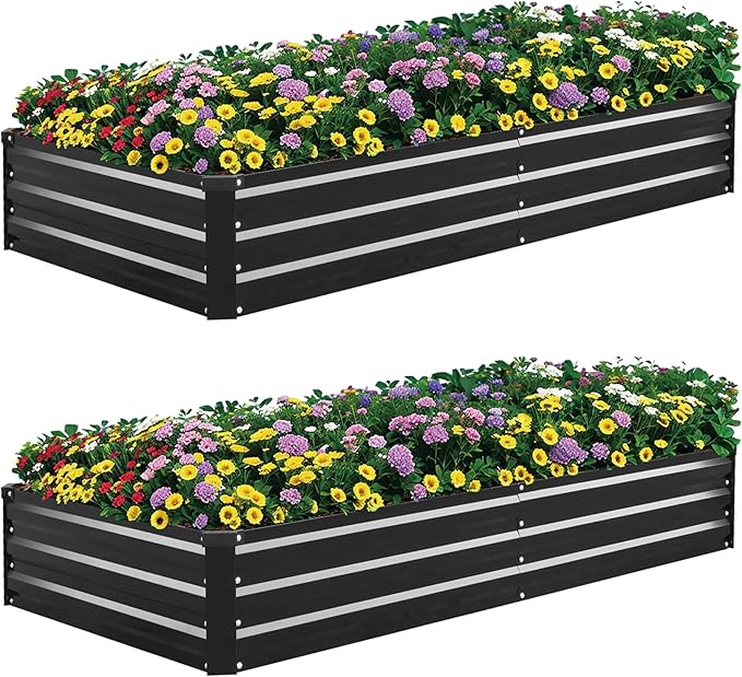 2 Pack 6×3×1ft Galvanized Metal Raised Garden Bed, Metal Planter Kit Box Outdoor by SONFILY