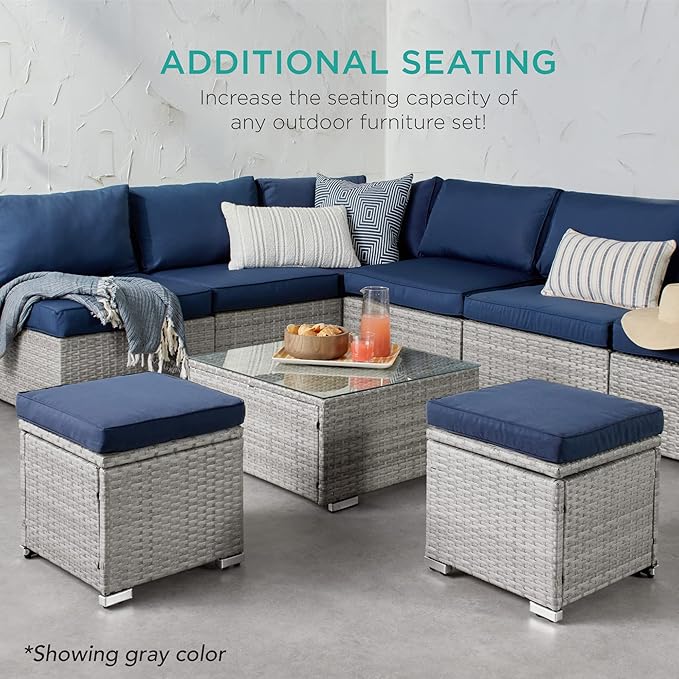 Best Choice Products Set of 2 Wicker Ottomans, Additional Seating, Side Table - Image 7
