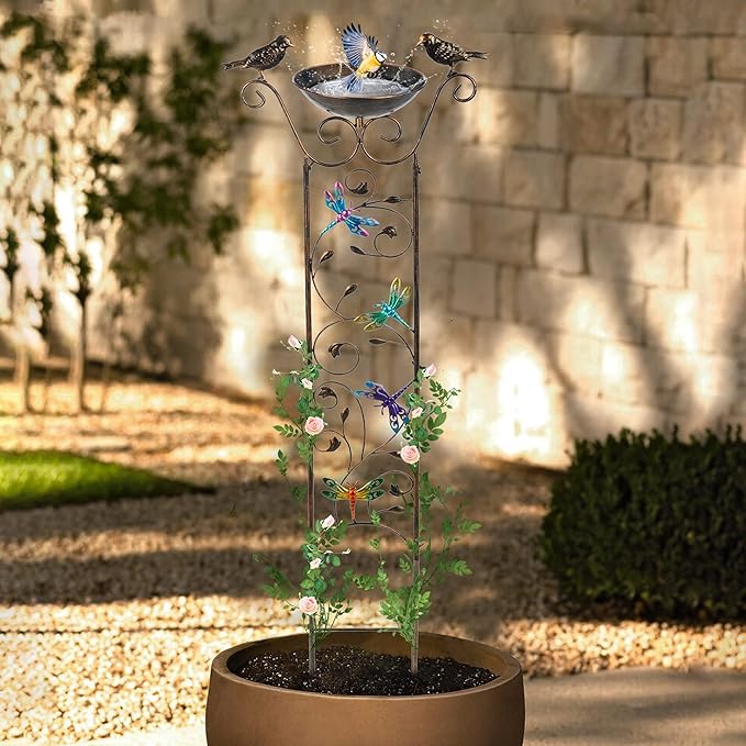 SUNNYPARK Bird Bath with Trellis Outdoor, Antique Garden Iron Plant Trellis - Image 5