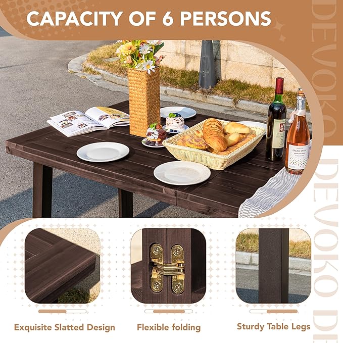 Devoko Home Acacia Wood Dining Table 6-Person Indoor Outdoor Table - Image 6