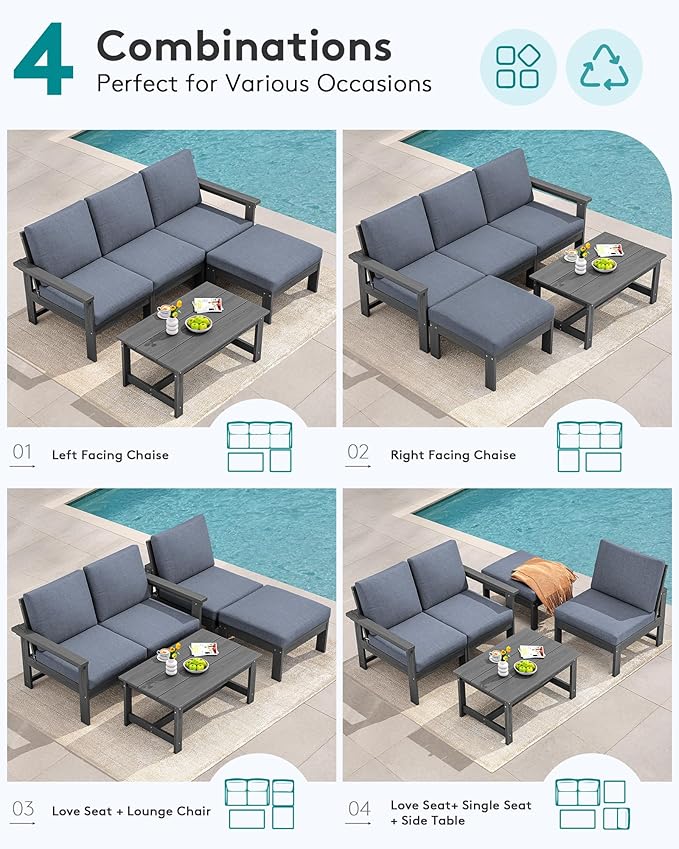 SERWALL Outdoor Sectional Sofa Set, 5-piece Outdoor Modula Couch Set - Image 5