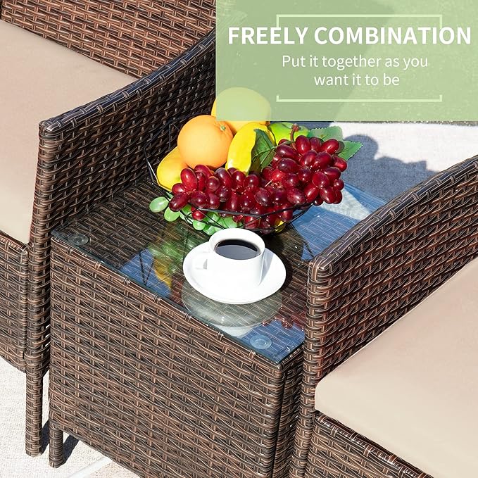 Greesum 3 Pieces Patio Furniture Sets Outdoor PE Rattan Wicker Chairs - Image 6